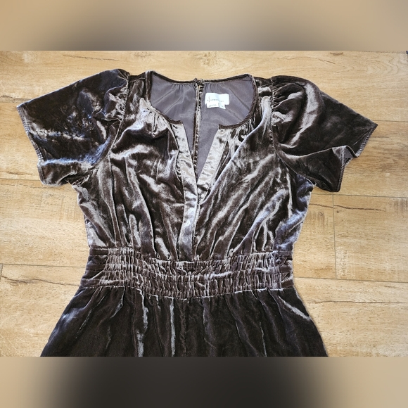 $188 Anthropologie Somerset Jumpsuit Velvet Short Sleeve Wide Leg Brown Gold M - Picture 4 of 11